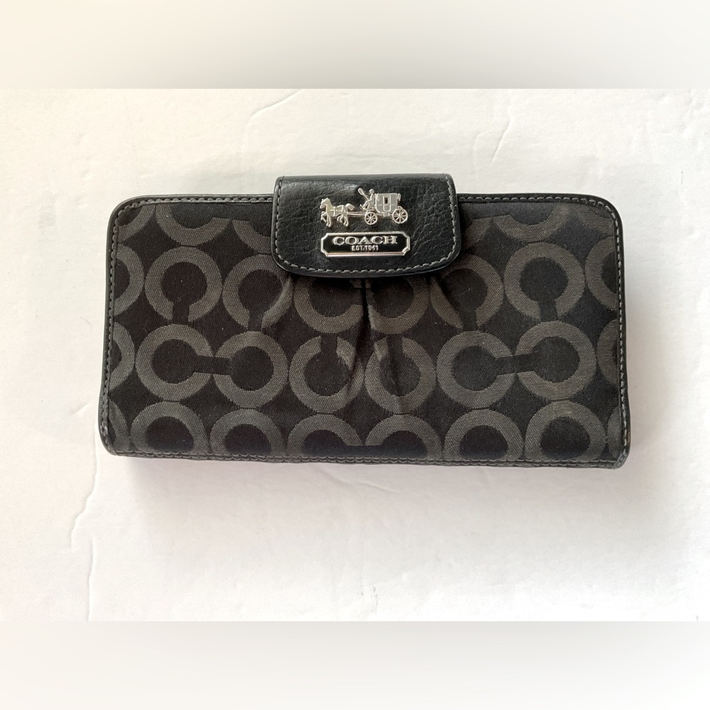Vintage Coach Madison Op Art Wallet Black/Pink Slim Horse & Carriage - Picture 1 of 8
